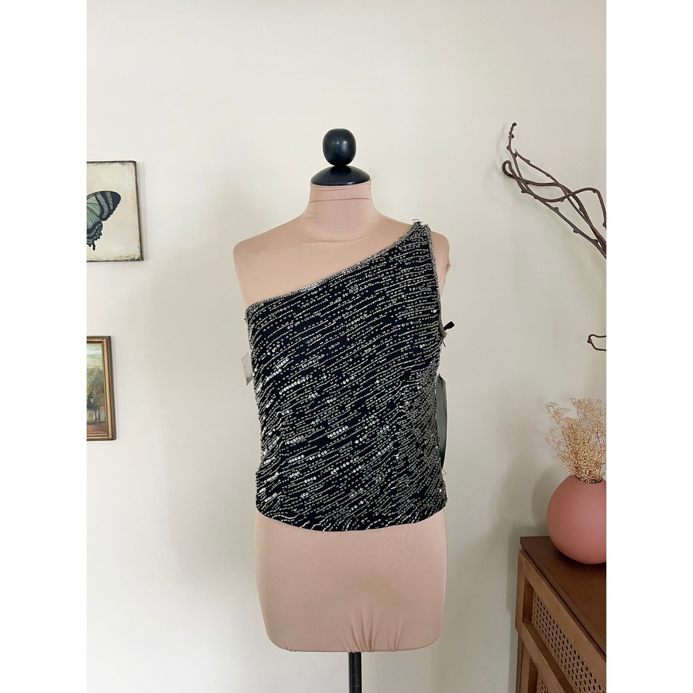 Vintage Y2K Mia Bella‎ One Shoulder Beaded Gown Top